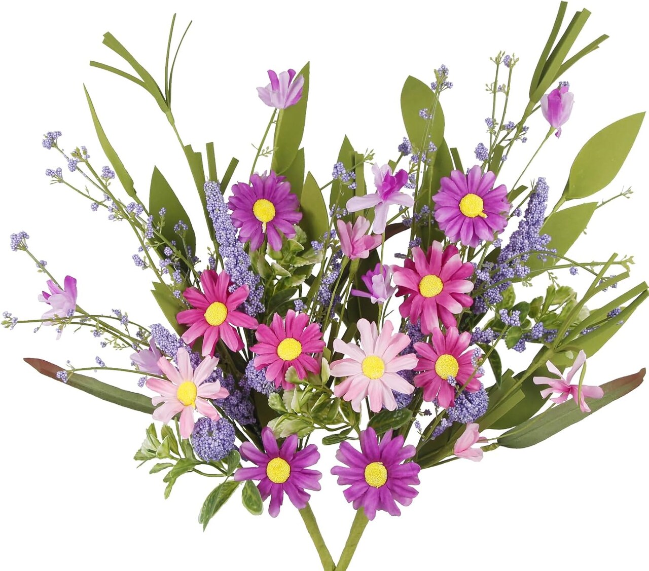 2 Pcs Purple Artificial Daisy & Wildflower Bouquet with Lavender – Silk Faux Floral Arrangement for Spring & Summer Decor, Weddings & Table Centerpieces